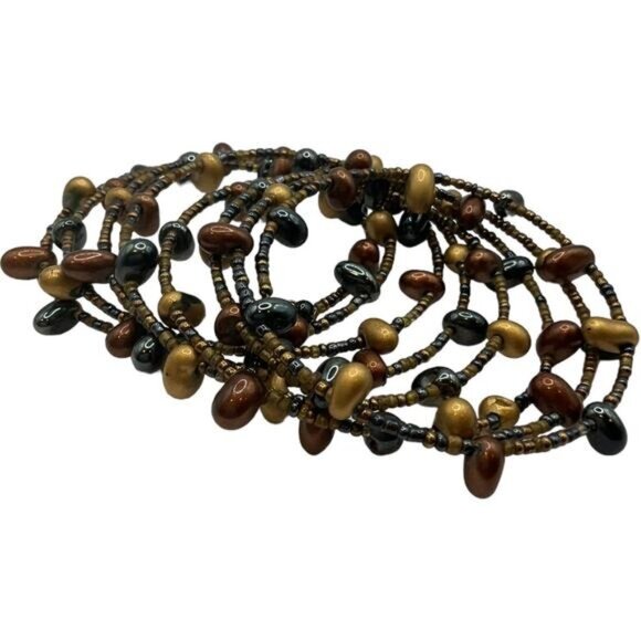 Multi-Layered Beaded Wrap Bracelet In Bronze & Black - Picture 3 of 3
